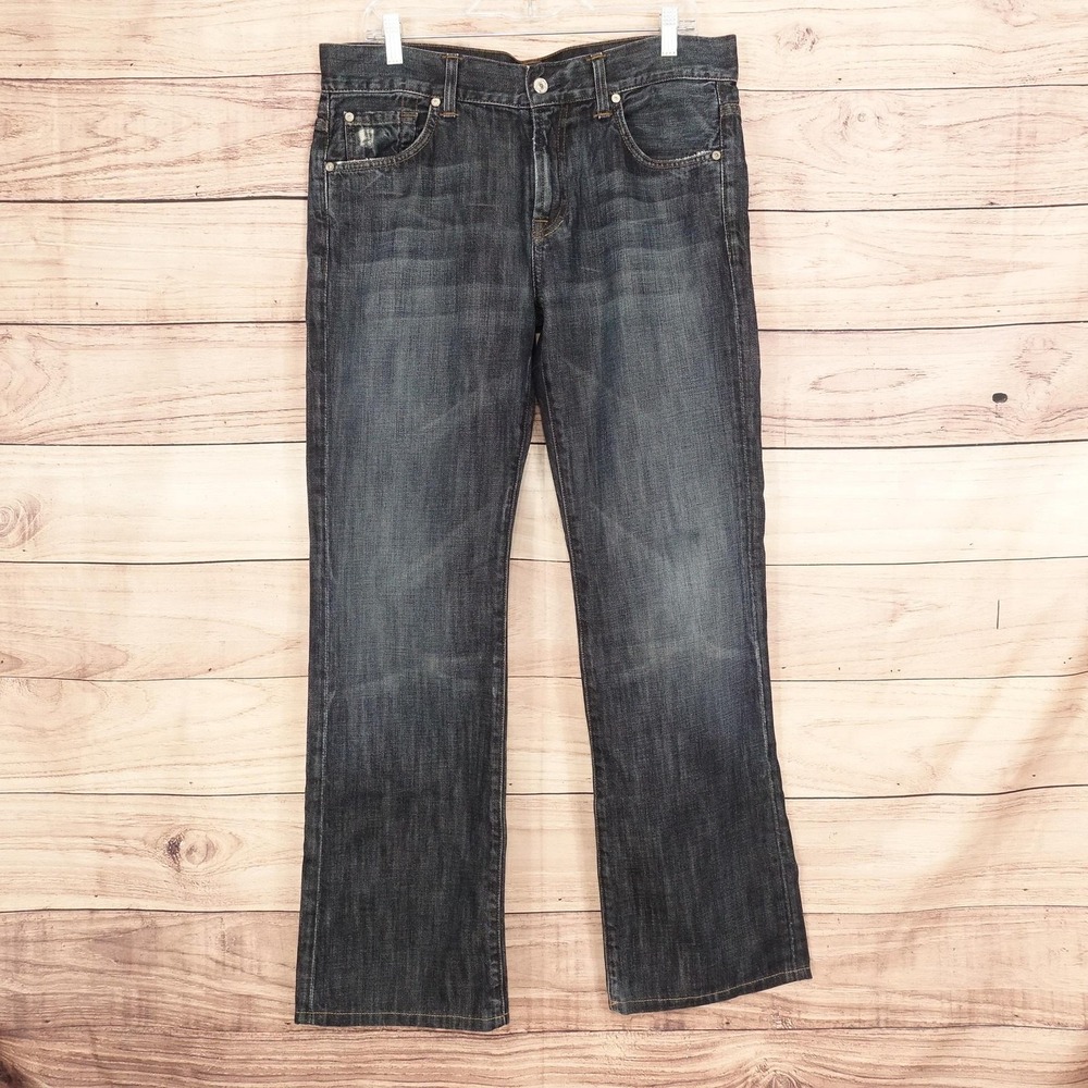 7 For All Mankind Jeans Mens 34x32 Blue Distressed Bootcut Denim Pants